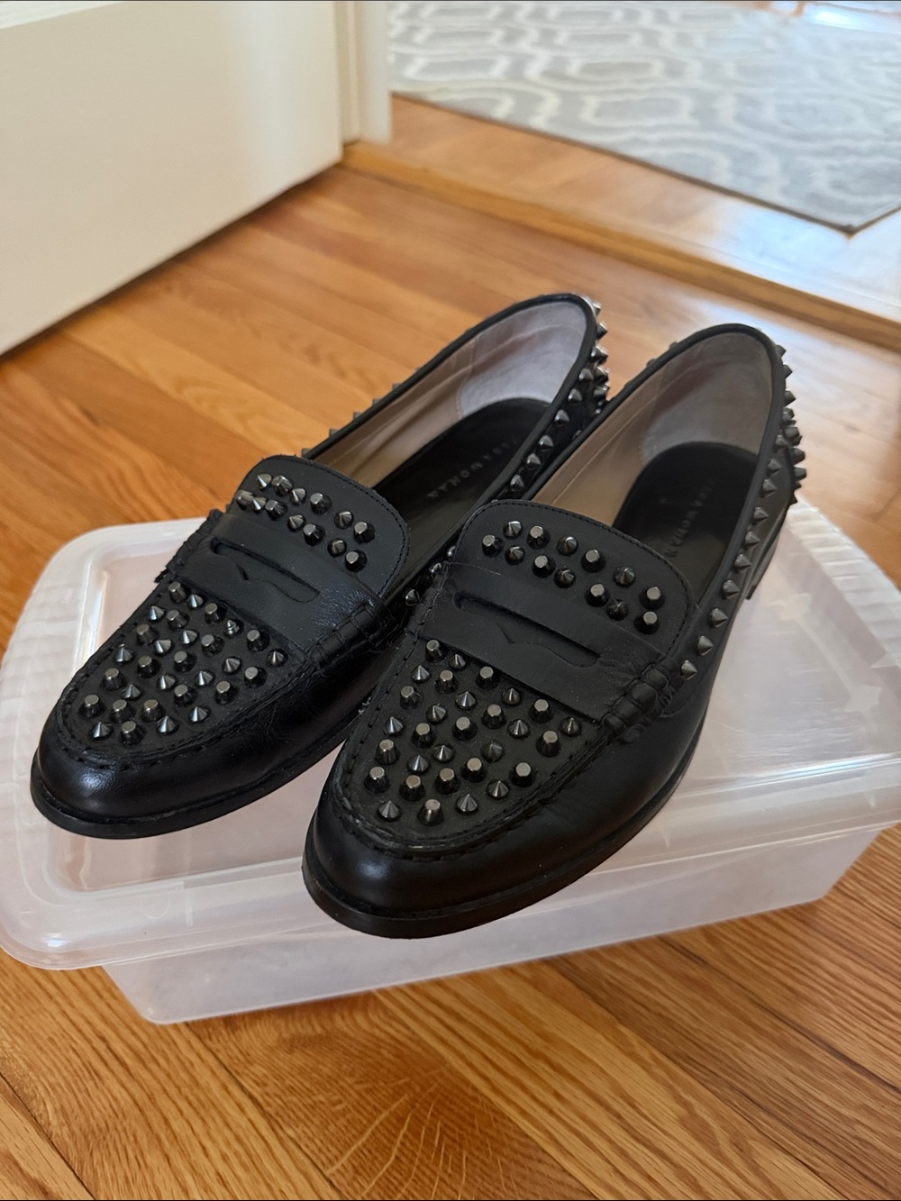 Zara Black Studded Leather Penny Loafers EUR 40 / US 10